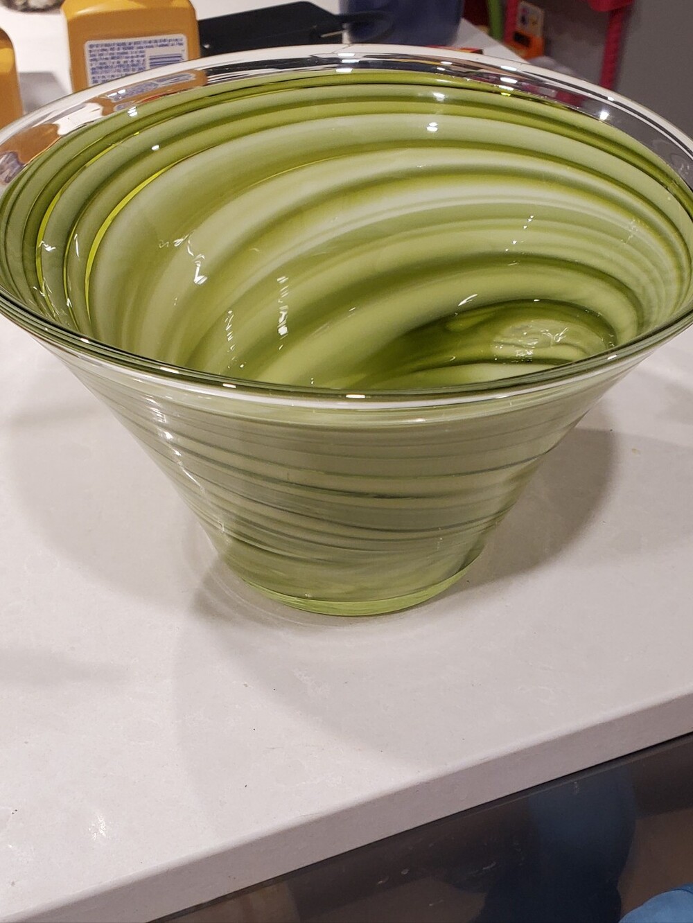 Hand-Blown Green Swirl Glass Art Bowl - Home Art